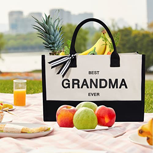 TOPDesign Embroidery Canvas Tote Bag for Women, Grandma Gifts from Grandchildren Granddaughter Grandson, Personalized Birthday, Mothers Day Present, Ideal for Beach, Holiday - Image 4