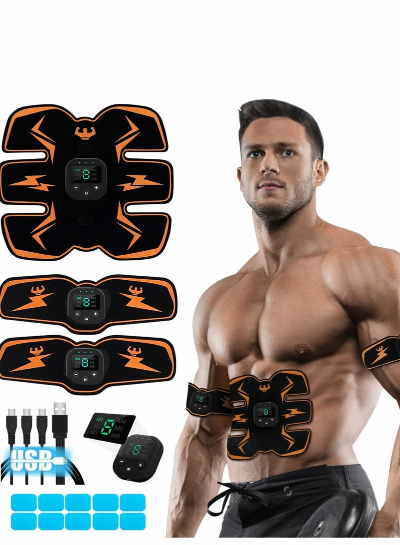 Muscle Toner Abdominal Toning Belt Fit For Body Arm Abs Trainer Toner Ems Stimulator Electrical Stimulation At Home Office Gymnasium 10 Pcs Free Gel Pads