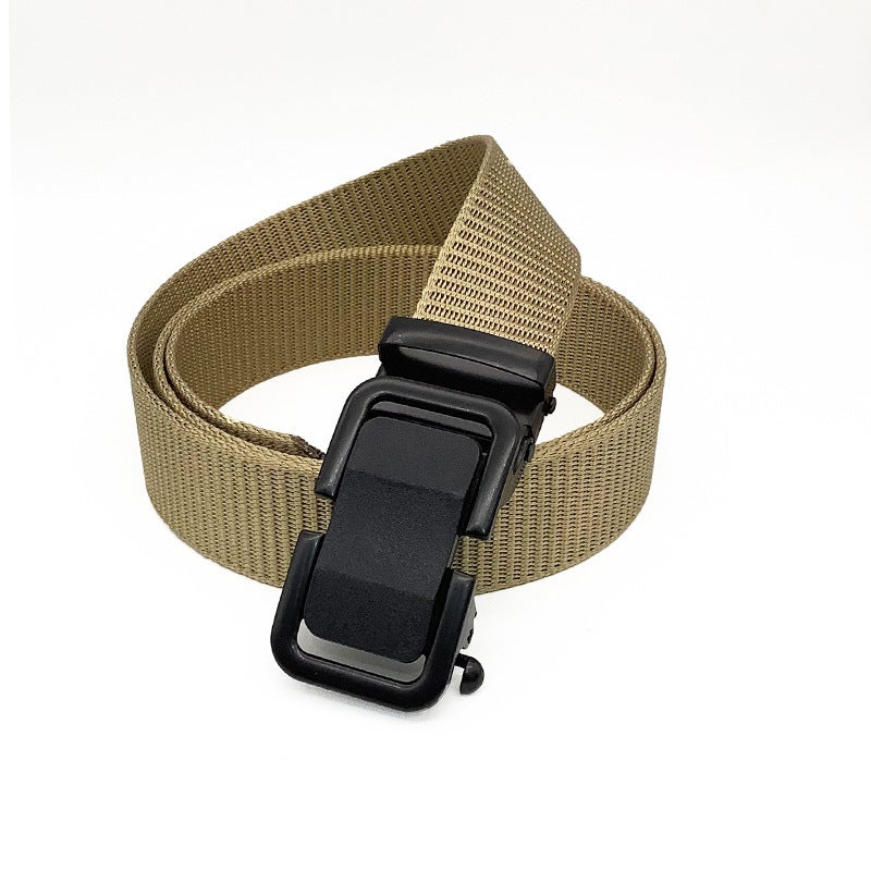 Mens Nylon Canvas Belt with Metal Buckle Khaki 