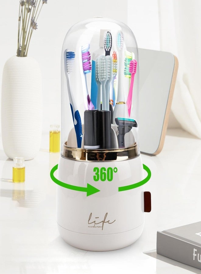 EEEKit Toothbrush Holder with Lid, 360° Rotating 7-Slot Organizer for Bathroom Countertop, Toothpaste Stand and Storage Rack - Image 2