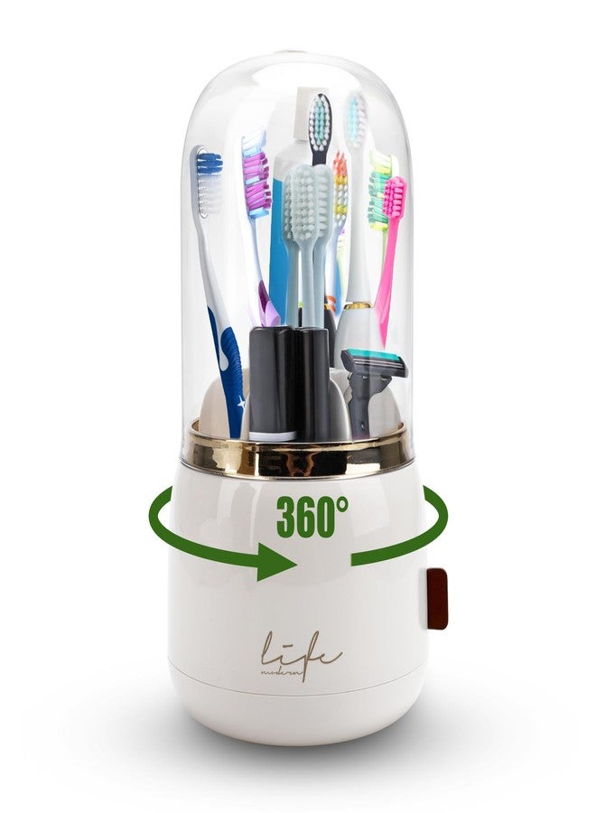 EEEKit Toothbrush Holder with Lid, 360° Rotating 7-Slot Organizer for Bathroom Countertop, Toothpaste Stand and Storage Rack - Image 1