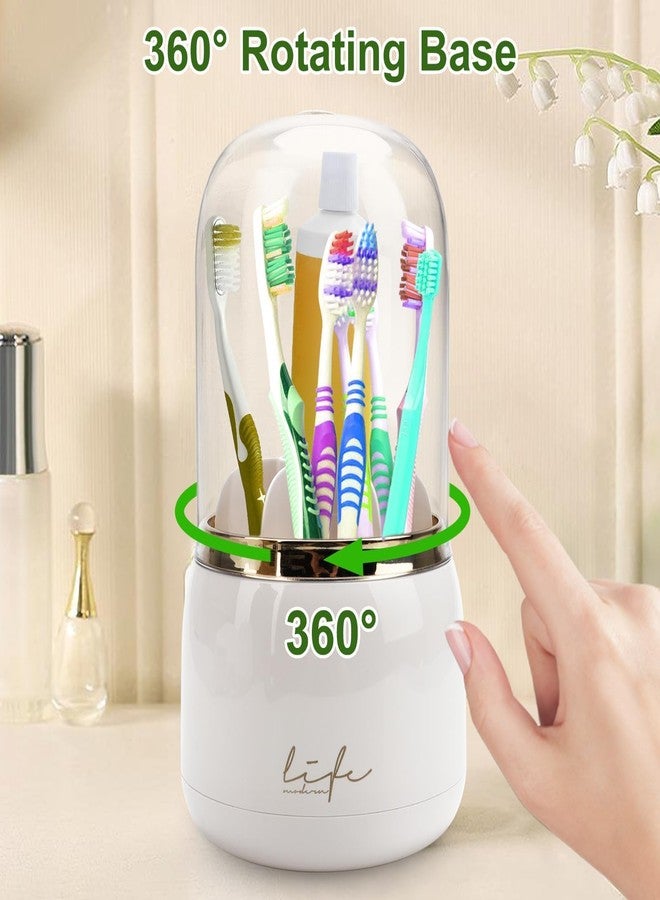 EEEKit Toothbrush Holder with Lid, 360° Rotating 7-Slot Organizer for Bathroom Countertop, Toothpaste Stand and Storage Rack - Image 4