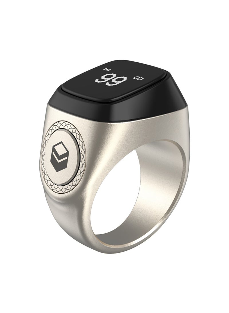 iQIBLA Smart Tasbih Zikr Ring OLED Display 0.42" Metal Smart Ring App Operated Tasbih Counter Prayer Reminder Technology 5 Prayer Time Reminders iQibla Smart Zikr Ring M02 Metal Smart Zikr Ring Long Battery Backup 18MM Silver - Image 1