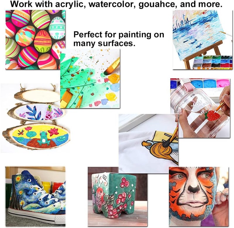 TRANSON 20pcs Artist Painting Brush Set for Acrylic Watercolor Gouache Hobby Craft Face Rock Painting White - Image 3