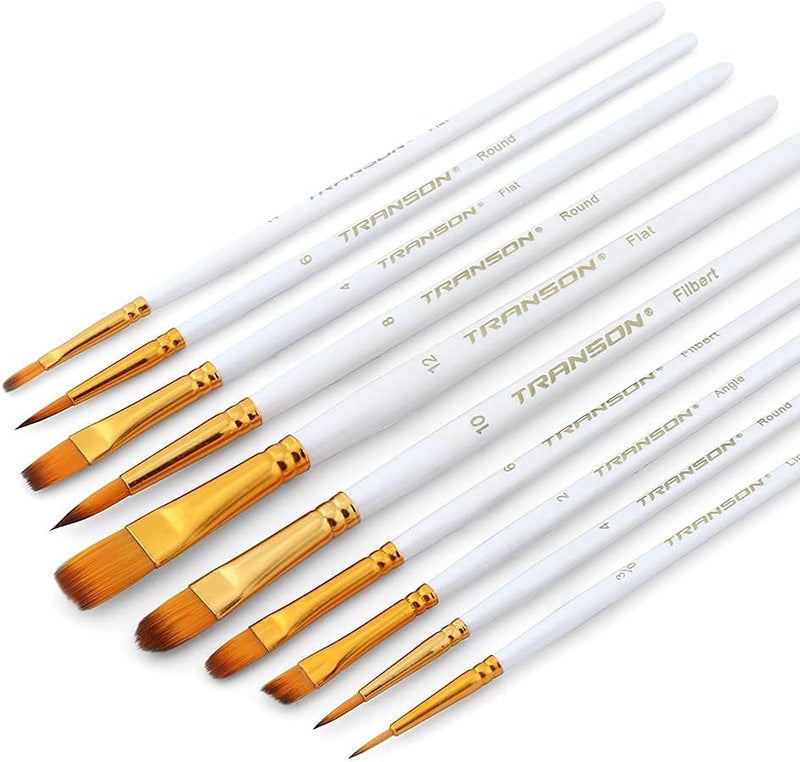 TRANSON 20pcs Artist Painting Brush Set for Acrylic Watercolor Gouache Hobby Craft Face Rock Painting White - Image 5