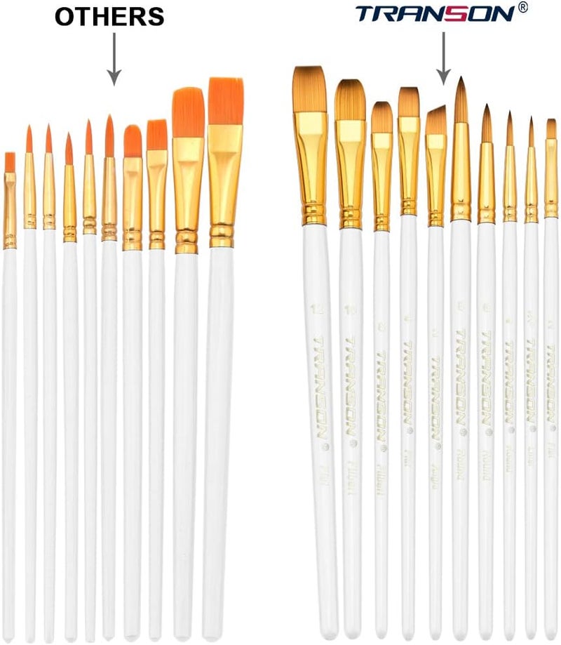 TRANSON 20pcs Artist Painting Brush Set for Acrylic Watercolor Gouache Hobby Craft Face Rock Painting White - Image 4