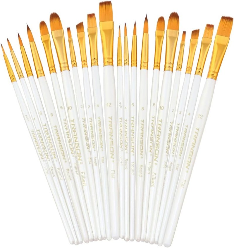 TRANSON 20pcs Artist Painting Brush Set for Acrylic Watercolor Gouache Hobby Craft Face Rock Painting White - Image 1