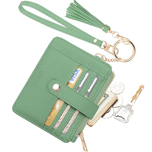 COOLANS Wristlet Bracelet Keychain Card Holder Card Pocket PU Leather Purse Tassel Keychain Bangle Key Ring for Women Girls (Silicone Bead Bracelet+Card Purse (Brown Leopard)) - Image 1