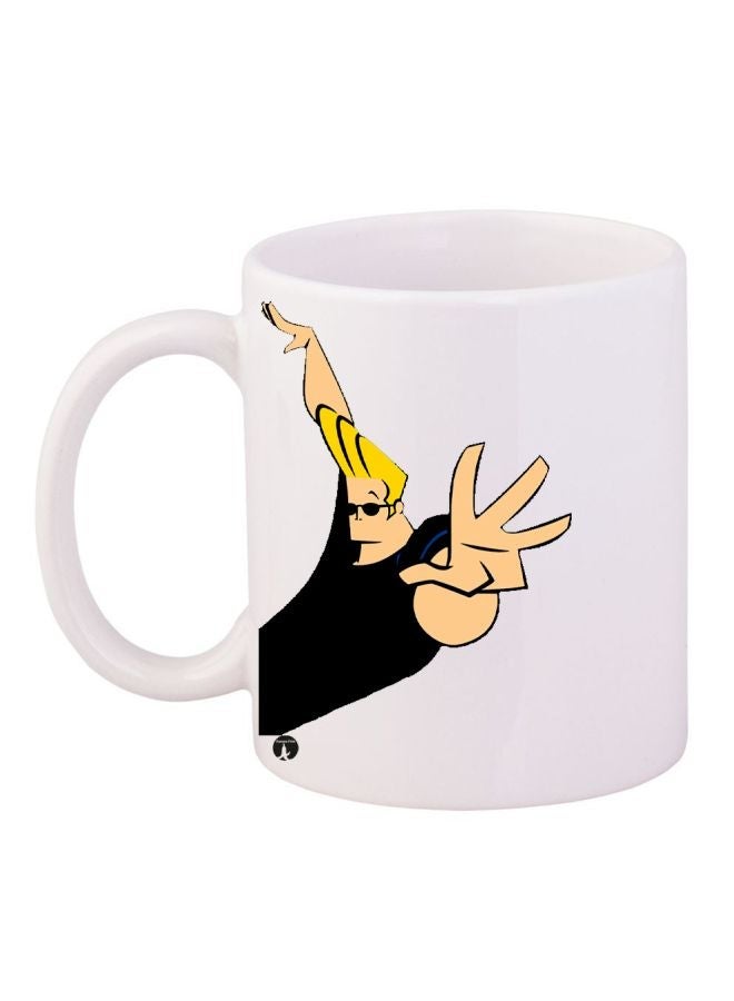RYN Johnny Bravo Printed Coffee Mug White/Beige/Black 11ounce