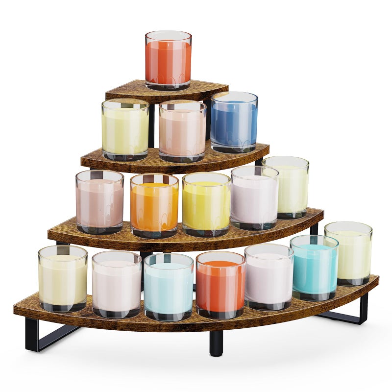 ELITEROO Tiered Display Stand, Wooden Display Risers, 4 Tier Display Shelf for Vendors Retail Craft Show Market, Table Top Display Rack for Cupcakes Perfume Figures Candles Makeup, Curved Corner - Image 1