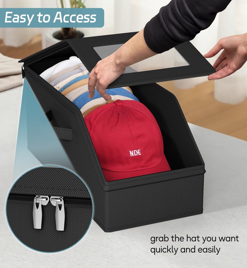 AOODA 2 PCS Stackable Hat Storage for Baseball Caps, Holds up to 24 Caps Hat Organizer for Closet, Sturdy Snapback Boxes for Men with Cardboard (Pure Black) - Image 4