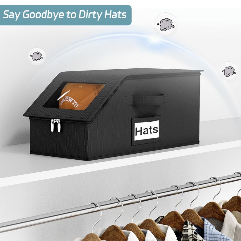 AOODA 2 PCS Stackable Hat Storage for Baseball Caps, Holds up to 24 Caps Hat Organizer for Closet, Sturdy Snapback Boxes for Men with Cardboard (Pure Black) - Image 5