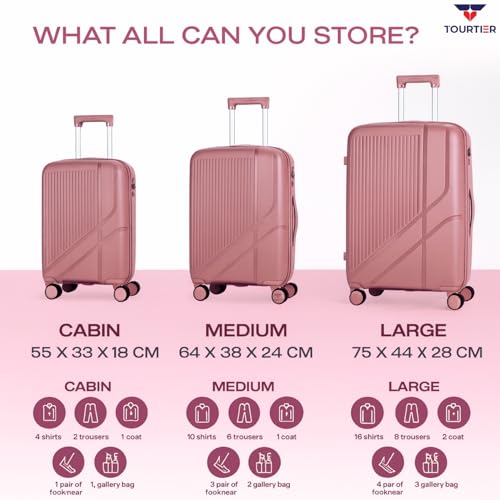 TOURTIER Hard-Shell Luggage Trolley Bag with 360° Spinner Wheels, Large Capacity Travel Carry-On Suitcase (Style-2, BABYPINK, 20" 24" 28") - Image 2