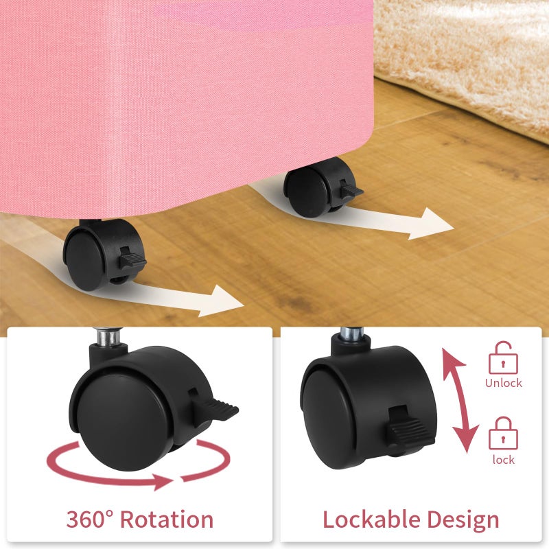 conglow Pink Hamper with Wheels - 100L Large Laundry Hamper with Lid, Rolling Hamper on Wheels, Collapsible Laundry Basket with Removable Mesh Bag and Bamboo Handle for Easy Carrying - Image 3
