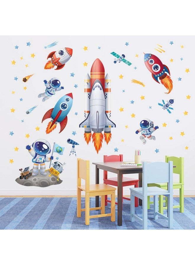 Decowall ملصقات حائط صواريخ ورواد فضاء DECOWALL SG2-2416 ديكورات الفضاء الخارجي لغرفة الأطفال الأولاد غرفة اللعب زينة سفينة فضائية قمر صناعي نجم مذنب قمر تلسكوب فن قابل للإزالة واللصق - Image 3