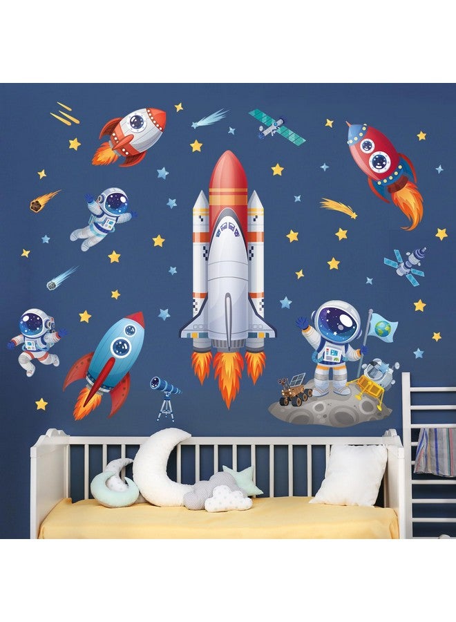 Decowall ملصقات حائط صواريخ ورواد فضاء DECOWALL SG2-2416 ديكورات الفضاء الخارجي لغرفة الأطفال الأولاد غرفة اللعب زينة سفينة فضائية قمر صناعي نجم مذنب قمر تلسكوب فن قابل للإزالة واللصق - Image 2