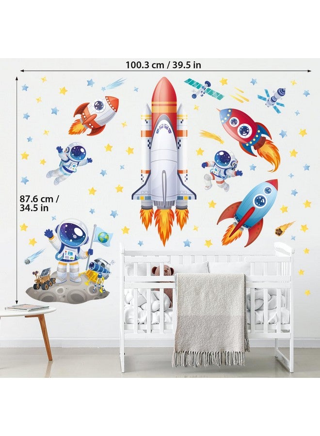 Decowall ملصقات حائط صواريخ ورواد فضاء DECOWALL SG2-2416 ديكورات الفضاء الخارجي لغرفة الأطفال الأولاد غرفة اللعب زينة سفينة فضائية قمر صناعي نجم مذنب قمر تلسكوب فن قابل للإزالة واللصق - Image 5