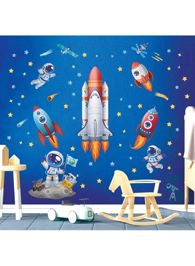Decowall ملصقات حائط صواريخ ورواد فضاء DECOWALL SG2-2416 ديكورات الفضاء الخارجي لغرفة الأطفال الأولاد غرفة اللعب زينة سفينة فضائية قمر صناعي نجم مذنب قمر تلسكوب فن قابل للإزالة واللصق - Image 1
