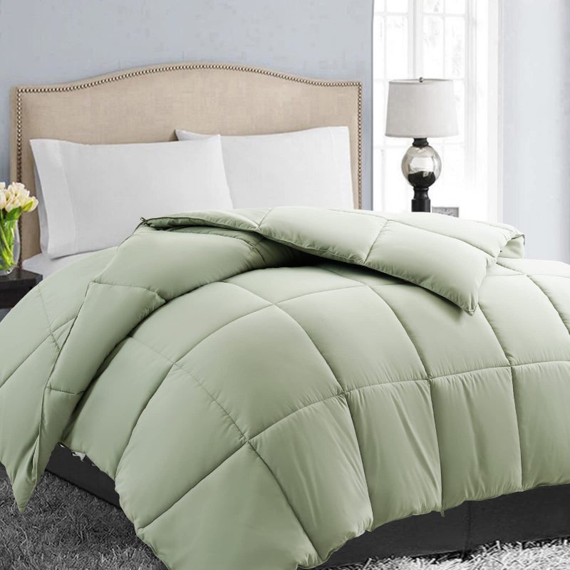EASELAND Queen Size Down Alternative Comforter - Quilted Duvet Insert for All Seasons, Soft Lightweight with Corner Tabs, Summer Winter Warm Bedding, Sage Green 88Ã—88 Inches - Image 1