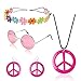 HyperFun Hippie Costume Set Includes Peace Sign Necklace and Earrings Flower Crown Headband and Colored Hippie Sunglasses - Image 3