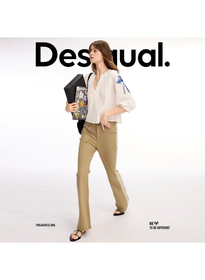 DESIGUAL مجموعة ss25 الجديدة: بنطلون نسائي كاجوال مع حافة متسعة وتصميم بتباين لوني ثنائي - Image 4