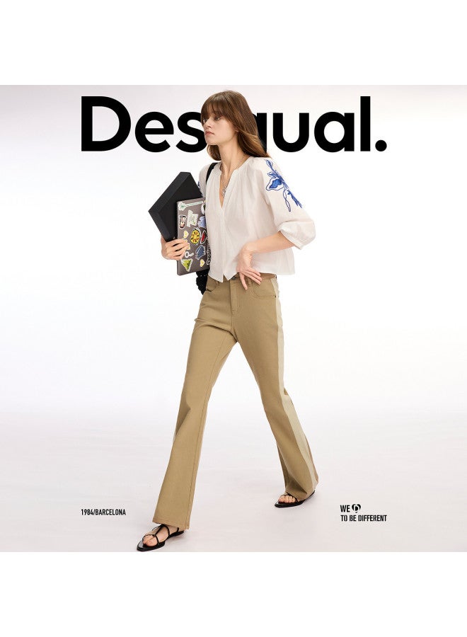 DESIGUAL مجموعة ss25 الجديدة: بنطلون نسائي كاجوال مع حافة متسعة وتصميم بتباين لوني ثنائي - Image 5