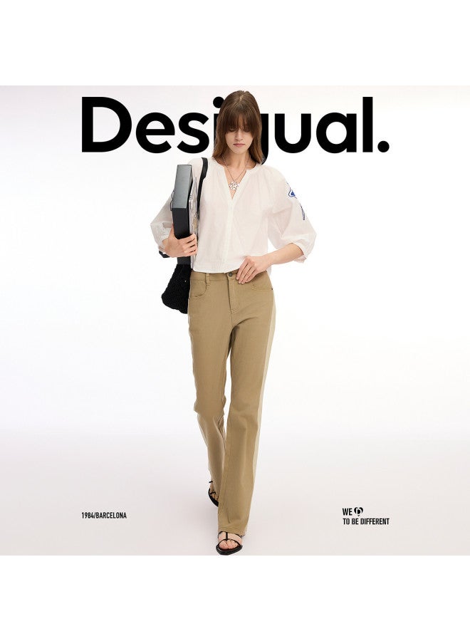 DESIGUAL مجموعة ss25 الجديدة: بنطلون نسائي كاجوال مع حافة متسعة وتصميم بتباين لوني ثنائي - Image 3