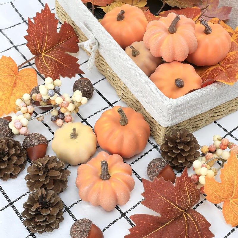 Ghrdopy 22 PCS Pumpkin Decor - Fall Decorations Plastic Pumpkins for Autumn Decorating Kit Halloween Thanksgiving Party Supplies - Image 2