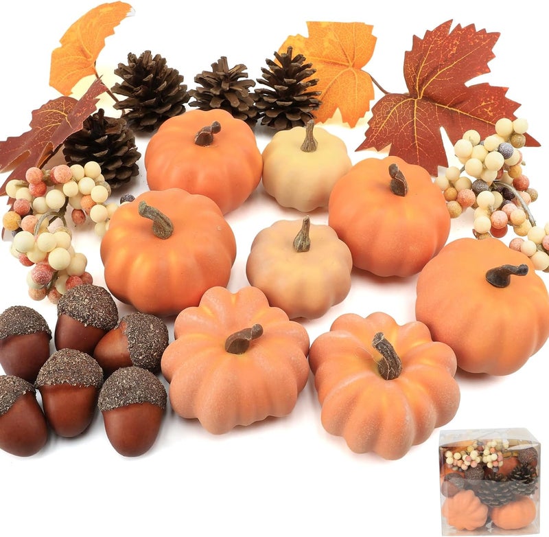 Ghrdopy 22 PCS Pumpkin Decor - Fall Decorations Plastic Pumpkins for Autumn Decorating Kit Halloween Thanksgiving Party Supplies - Image 1