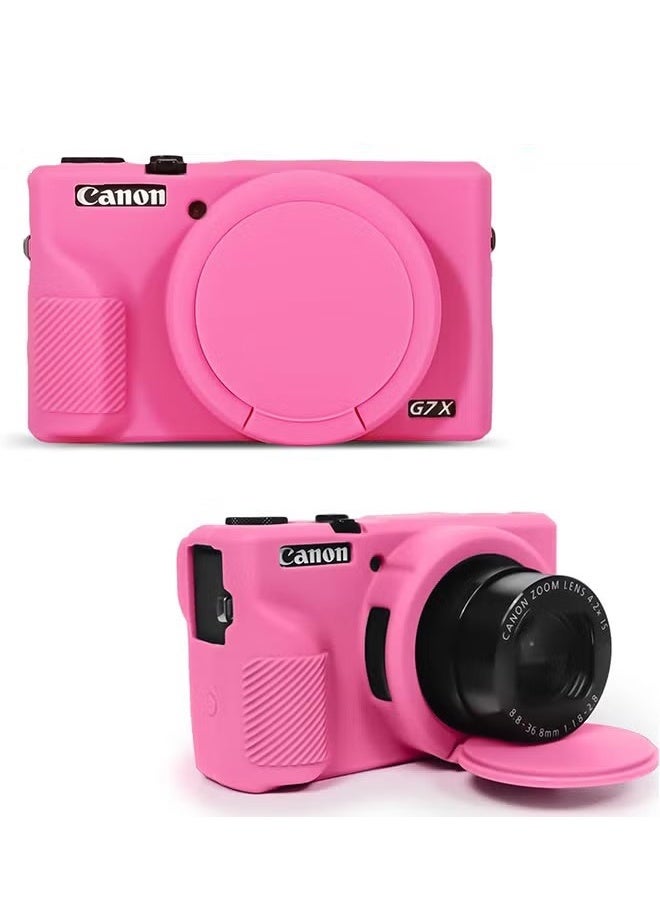 YJ Silicone Case with a Tempered Glass Screen Protectorfor Canon Powershot G7X Mark III Digital Camera Soft Silicone Protective Cover with Removable Lens Cover Anti Slip Anti Scratch Magenta - Image 1
