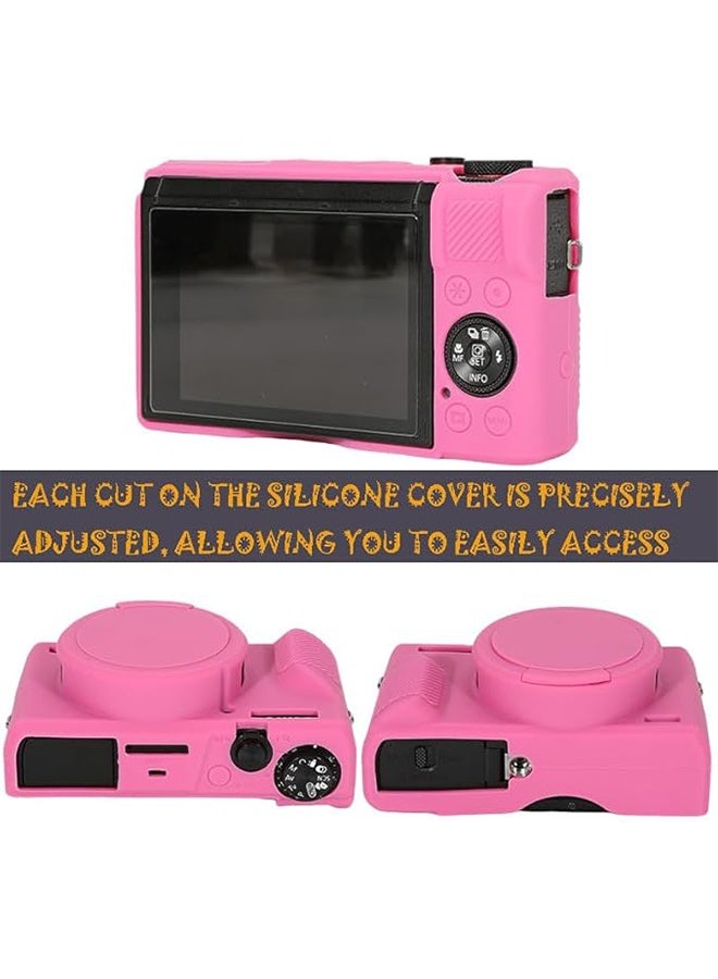 YJ Silicone Case with a Tempered Glass Screen Protectorfor Canon Powershot G7X Mark III Digital Camera Soft Silicone Protective Cover with Removable Lens Cover Anti Slip Anti Scratch Magenta - Image 3