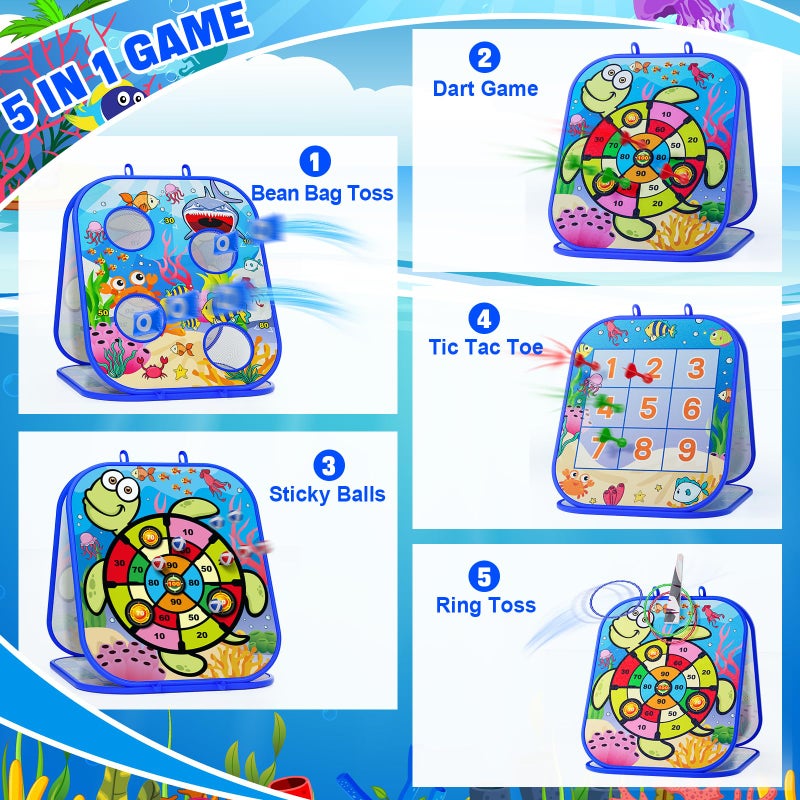 RIEYON 5-in-1Bean Bag Toss Game for Kids, Cornhole Board Toddler Toys for Kids Party Activity and Outdoor Yard Backyard, Birthday Gift or Christmas for Aged 3 4 5 6 7 8 Year Old Boys - Image 2