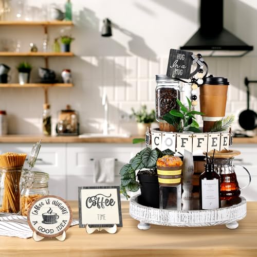 Mifoci 17 Pcs Coffee Tiered Tray Decorations Wooden Coffee Bar Decor Farmhouse Bar Accessories Gnome Wooden Table Sign for Table Kitchen Winter Valentines Gift - Image 3