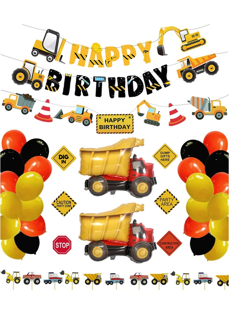 Captaintech Construction Theme Birthday Party Supplies with Dump Truck Decorations and Balloons for Kids  - Image 1