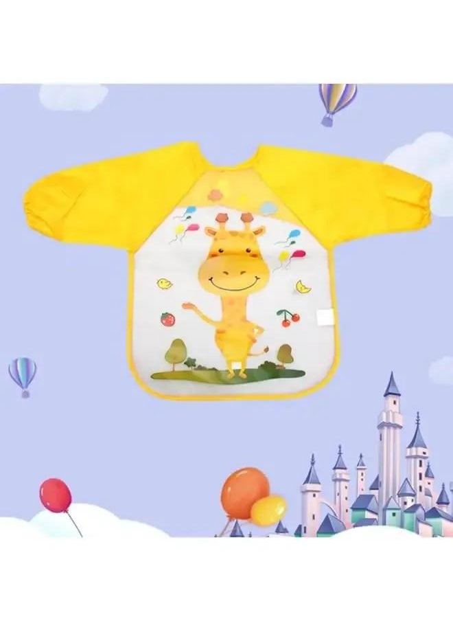 yongsheng Kids Art Apron With Long Sleeves 1-3 Year Olds Boys Girls Painting Smock Waterproof Bibs Adjustable Polyester Crafting Apron Painting Art Apron Toddler Cooking Apron Clothes - Yellow，Cute Cartoon Animals Waterproof Colorful Printed Children Full Sleeve Bib  - Image 3