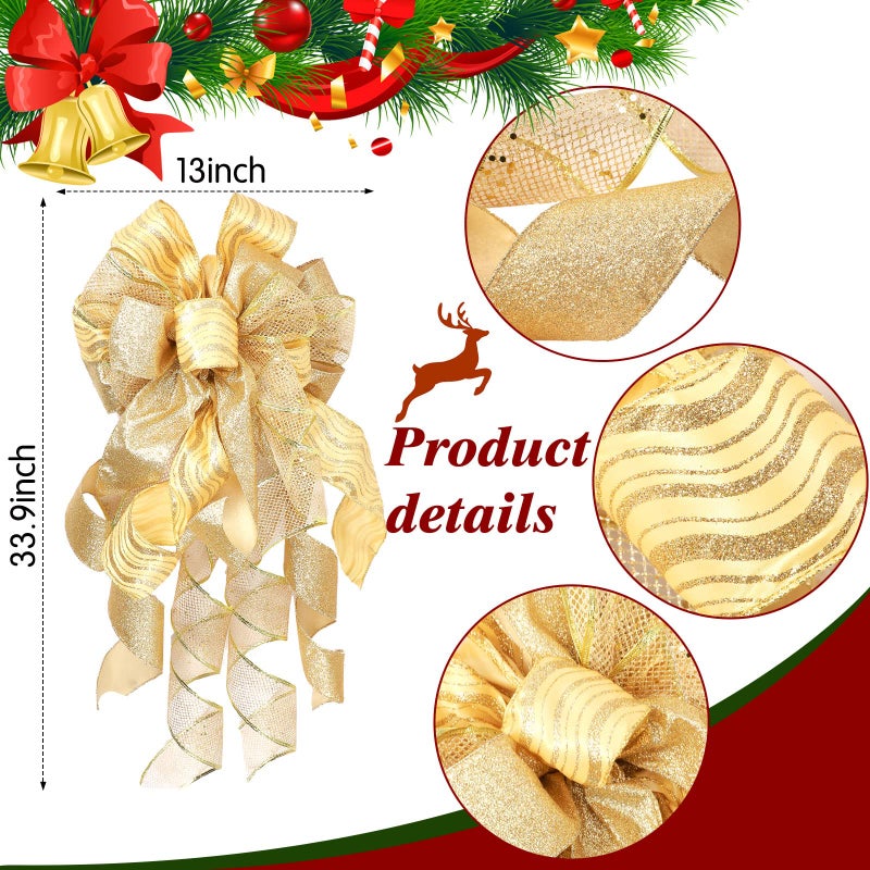Canlierr 49 Pcs Gold Christmas Tree Decoration Set Christmas Tree Topper Bow 24 Pcs Christmas Glitter Artificial Poinsettia Flowers and 2.36 Inch Xmas Ball Ornaments for Xmas Party Holiday Decor - Image 3