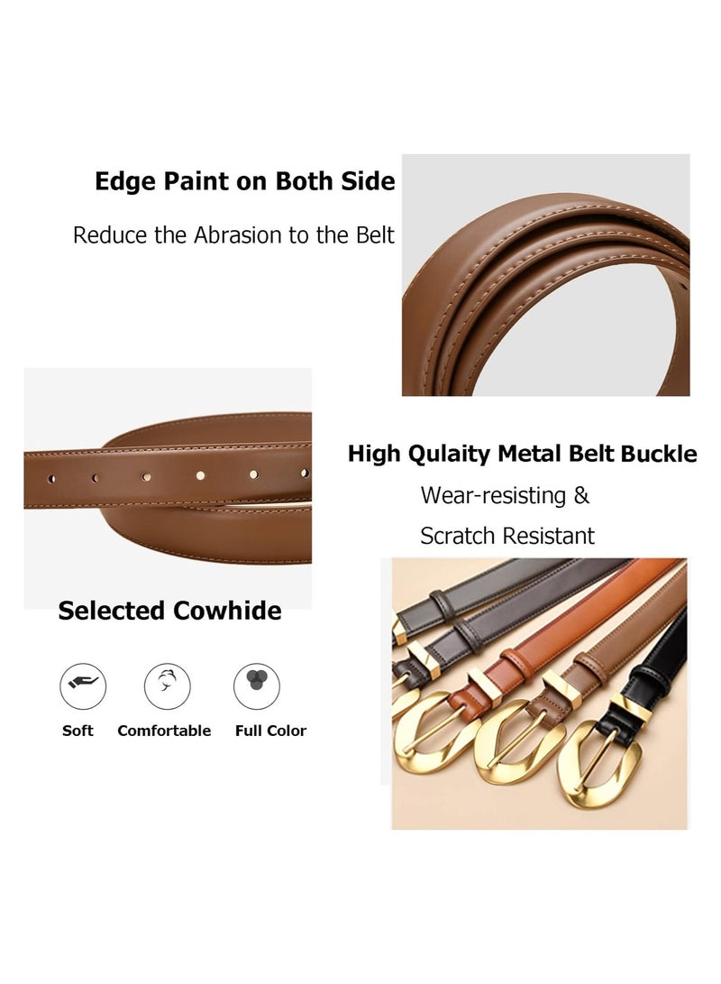 KASTWAVE Women Leather Fashion Vintage Thin Belt, Ladies Retro Belts with Gold Buckle for Jeans Pants Dresses Skirts Sweater, Brown - Image 3