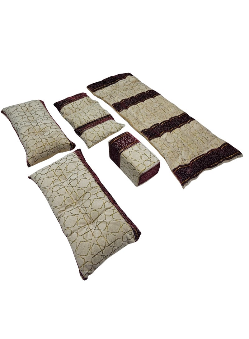 سمارت هوم جلسة أرضية تراثية عربية لشخصين 5 قطع بمقاس (طول 60 سم × عرض 190 سم × ارتفاع 60 سم) – مفروشات مجالس عربية مريحة مع مسند وظهر  – جلسة أرضية للمنزل، الضيوف، المخيمات والرحلات  - قماش تركي ممتاز - Image 4