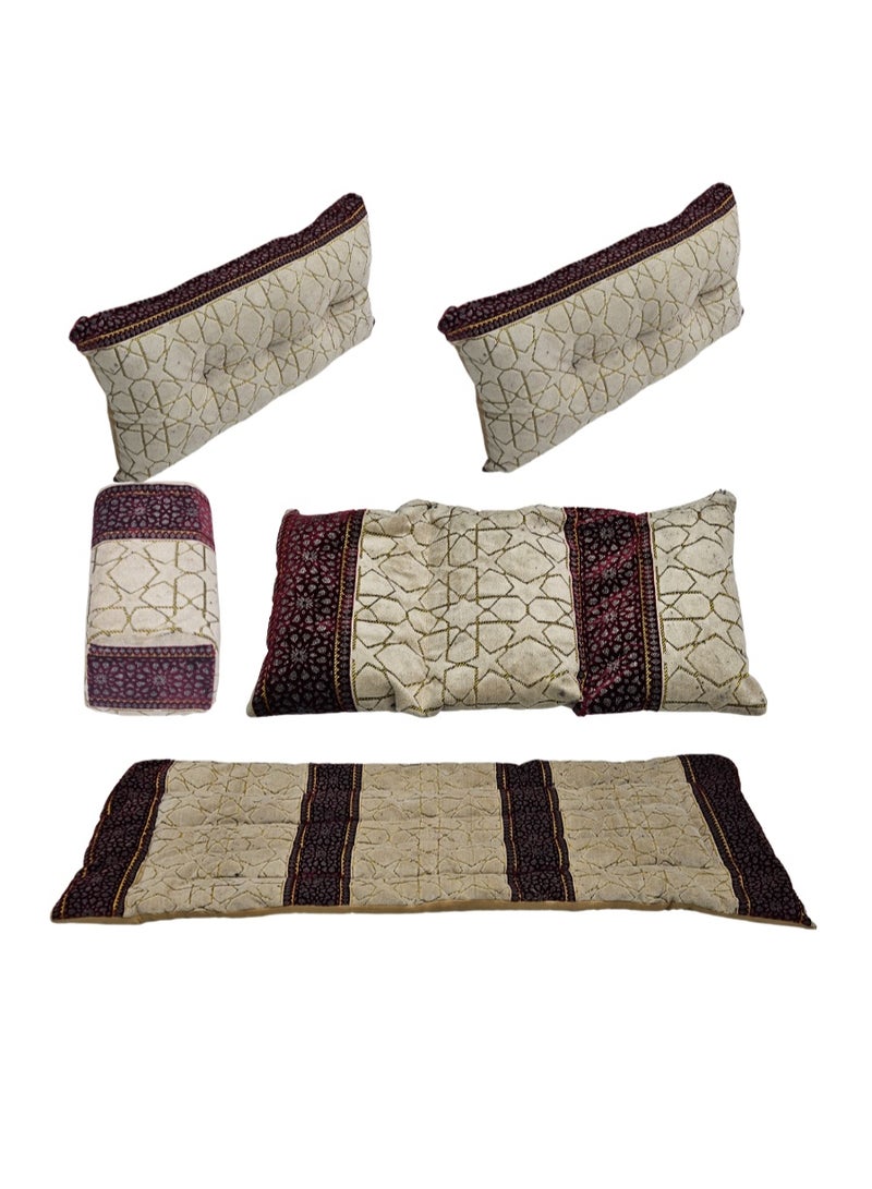 سمارت هوم جلسة أرضية تراثية عربية لشخصين 5 قطع بمقاس (طول 60 سم × عرض 190 سم × ارتفاع 60 سم) – مفروشات مجالس عربية مريحة مع مسند وظهر  – جلسة أرضية للمنزل، الضيوف، المخيمات والرحلات  - قماش تركي ممتاز - Image 5