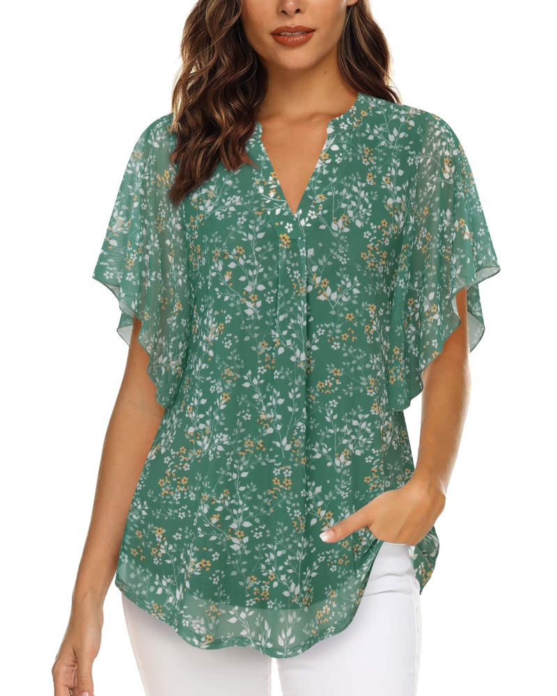Timeson Womens Summer Tops: Short Sleeve Work Office Ladies Tops and Blouses Dressy Casual Loose Fit V Neck Tunic Tops Feminine Elegant Plus Size Flowy Spring Shirts Floral Everyday Wear Mist Green XL - Image 2