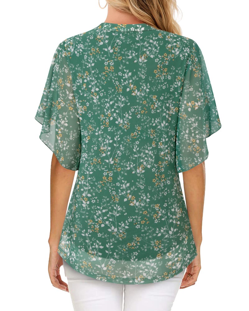 Timeson Womens Summer Tops: Short Sleeve Work Office Ladies Tops and Blouses Dressy Casual Loose Fit V Neck Tunic Tops Feminine Elegant Plus Size Flowy Spring Shirts Floral Everyday Wear Mist Green XL - Image 3