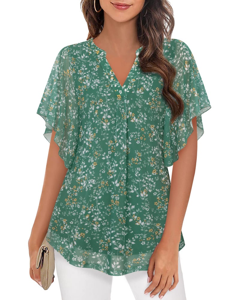 Timeson Womens Summer Tops: Short Sleeve Work Office Ladies Tops and Blouses Dressy Casual Loose Fit V Neck Tunic Tops Feminine Elegant Plus Size Flowy Spring Shirts Floral Everyday Wear Mist Green XL - Image 1