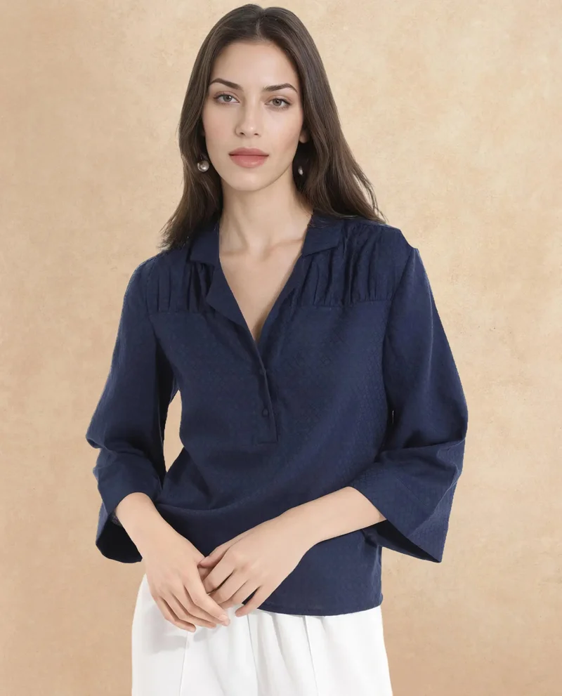 ريريزم Women's Half Placket Lapel Collar Shirt