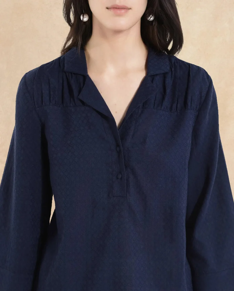 ريريزم Women's Half Placket Lapel Collar Shirt