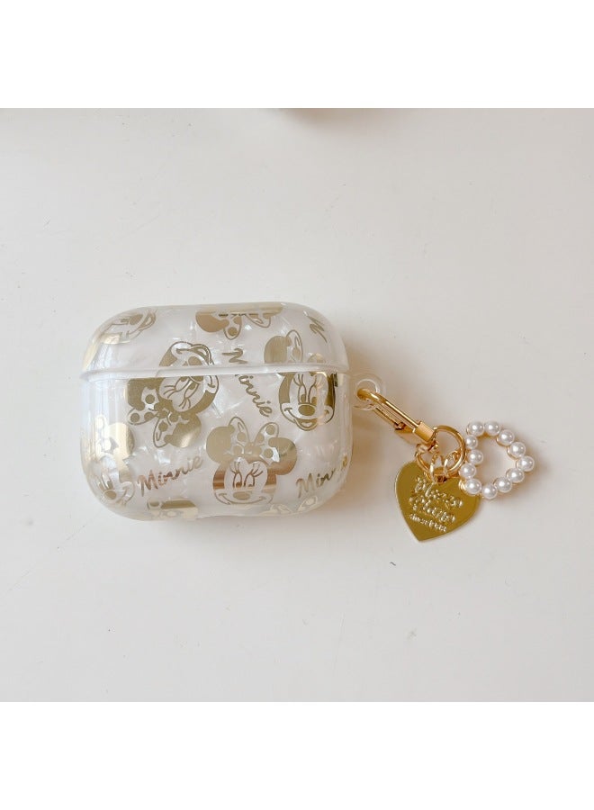 Loquat Suitable For AirPods 4 Headset Protective Cover Cartoon Shell Pattern For Apple1/2/3 Generation Pro2 Bluetooth Pendant Bracelet-Color:Shell Pattern + Love Pendant-Minnie-Model:AirPods (third Generat  - Image 1