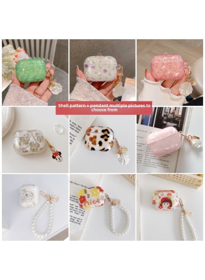 Loquat Suitable For AirPods 4 Headset Protective Cover Cartoon Shell Pattern For Apple1/2/3 Generation Pro2 Bluetooth Pendant Bracelet-Color:Shell Pattern + Love Pendant-Minnie-Model:AirPods (third Generat  - Image 2