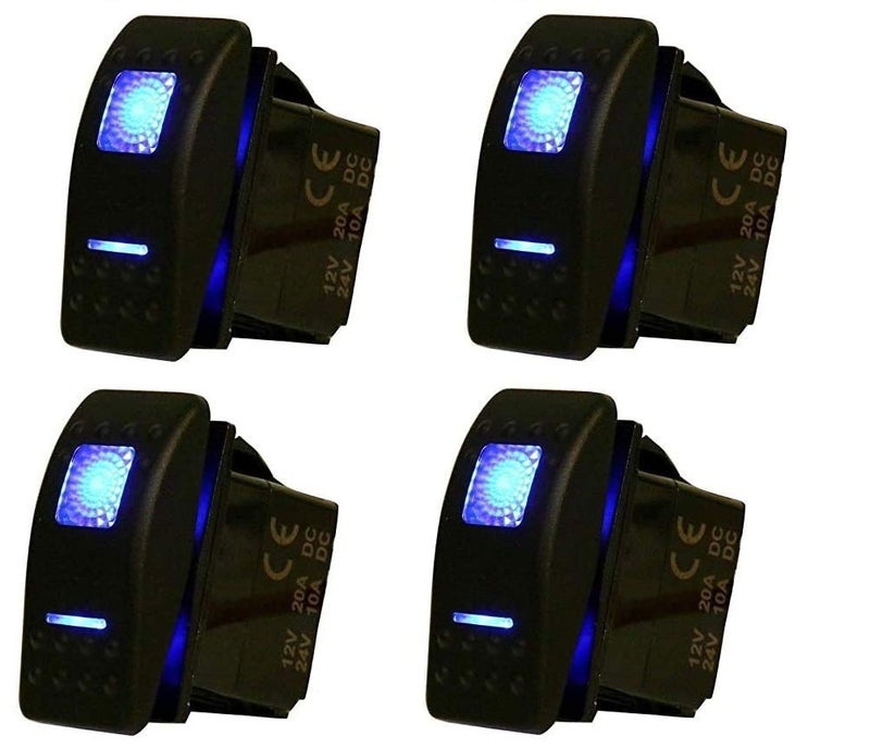 Amarine Made 4pcs Waterproof 12V 20A Rocker Switch with Blue LED Lights - Image 2