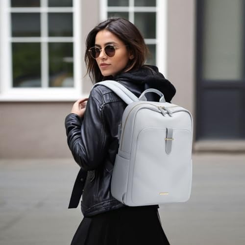 GOLF SUPAGS Laptop Backpack Purse for Women Fits 16 Inch Notebook Casual Daypack Work Travel College Bookbag Fashion Computer Bag (Pale Grey, 16 Inch) - Image 4