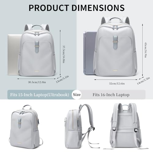 GOLF SUPAGS Laptop Backpack Purse for Women Fits 16 Inch Notebook Casual Daypack Work Travel College Bookbag Fashion Computer Bag (Pale Grey, 16 Inch) - Image 5
