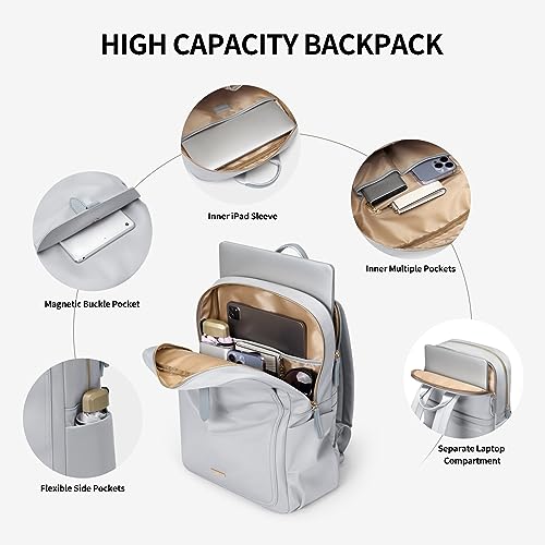 GOLF SUPAGS Laptop Backpack Purse for Women Fits 16 Inch Notebook Casual Daypack Work Travel College Bookbag Fashion Computer Bag (Pale Grey, 16 Inch) - Image 2